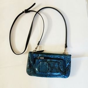 Blue suede snakeskin crossbody shoulder bag